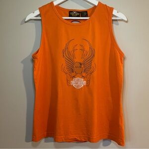 Harley-Davidson Y2K Bold Orange Cotton Tank Womens Large